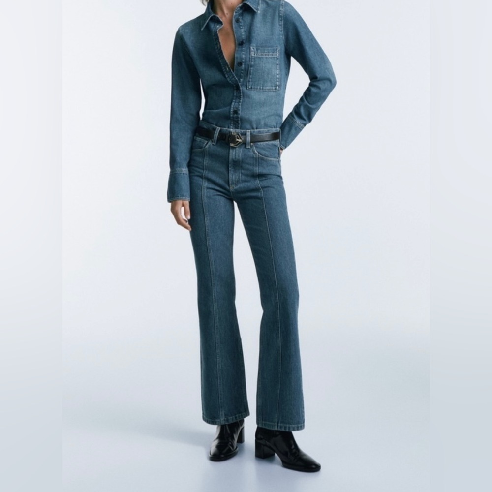 Jeans Massimo Dutti High Waist Stovepipe Seamed Front Med Wash 90s Style 29W - Picture 3 of 12